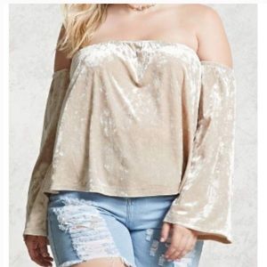 FOREVER 21 Plus Champagne Velvet Off the Shoulder Long sleeve Top